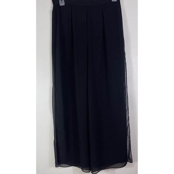 Black Sheer Chiffon Wide Leg Palazzo Pants 8 Flowing Boho Dressy Evening Resort - Picture 1 of 12